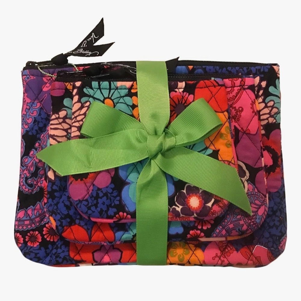 Vera Bradley Cosmetic Trio Floral Fiesta of 3 with Solid Black Lining